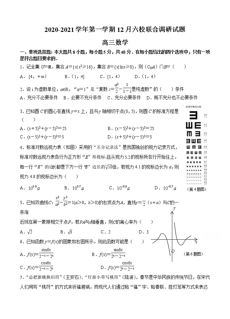 江苏省南京市六校联合体2021届高三上学期12月联考 数学 (含答案) 试卷01