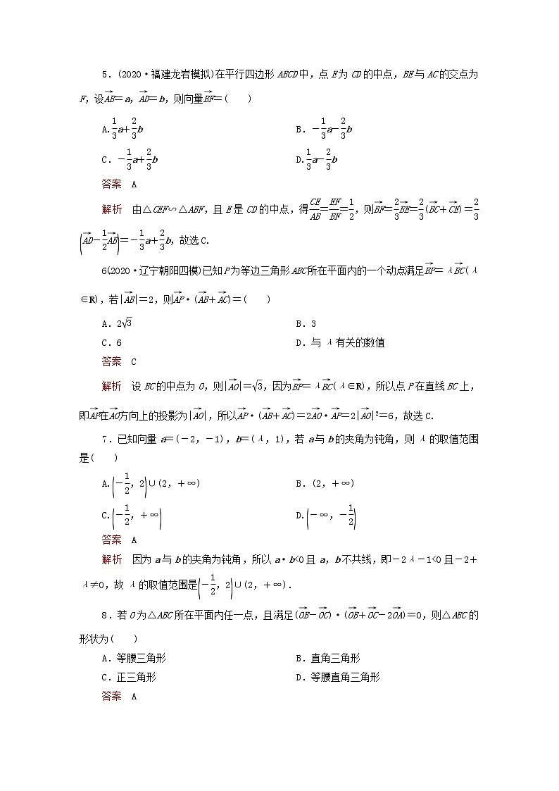 2021届二轮复习 考点四平面向量 文 作业(全国通用) 练习02