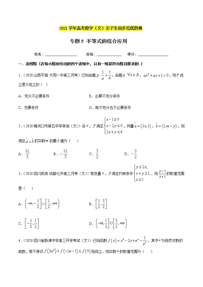 专题5 不等式的综合应用-2021年高考数学(文)尖子生培优题典01