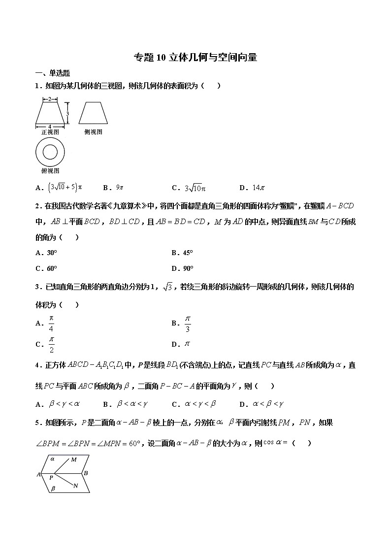 专题10 立体几何与空间向量-2021年高考冲刺之二轮专题精讲精析01
