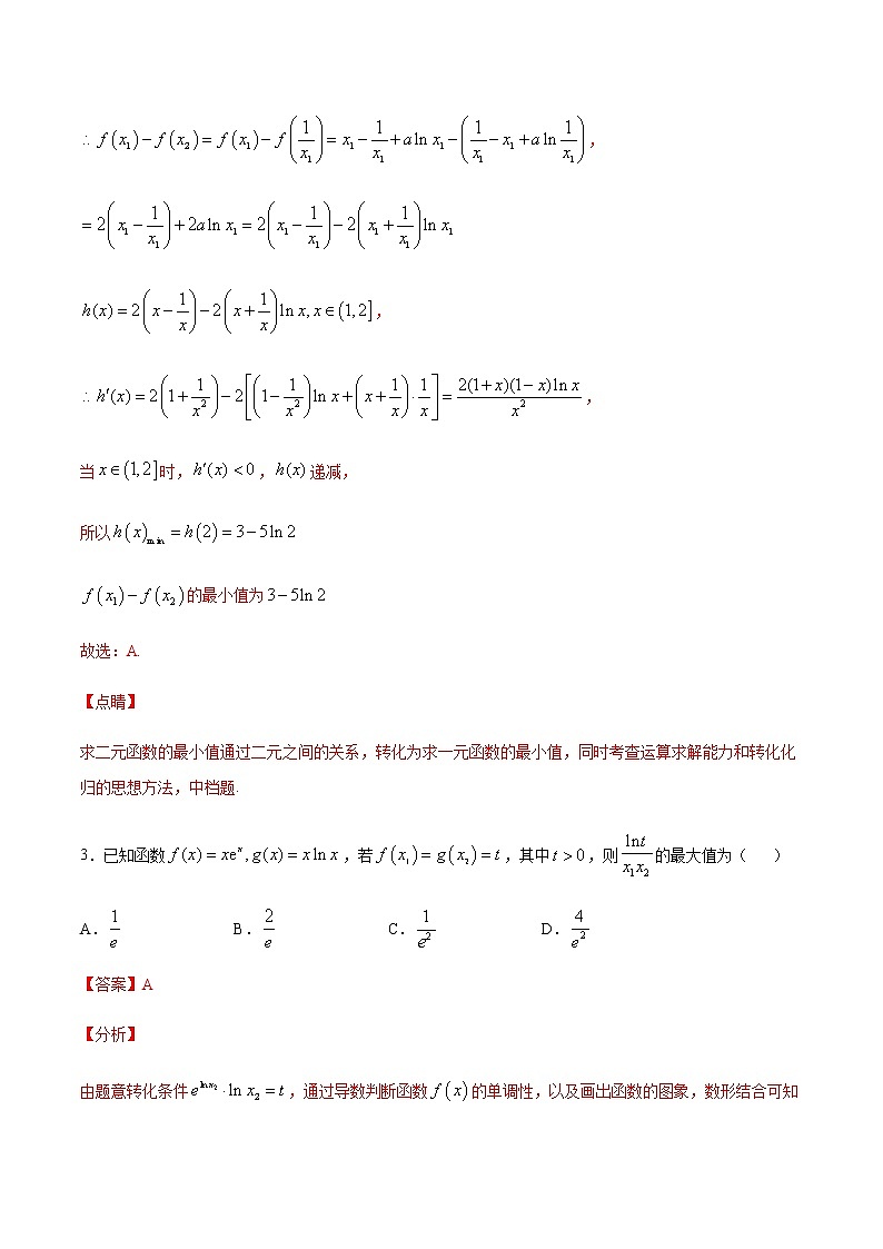 (新高考专用)2021年新高考数学难点:专题24 利用导数解决双变量问题03