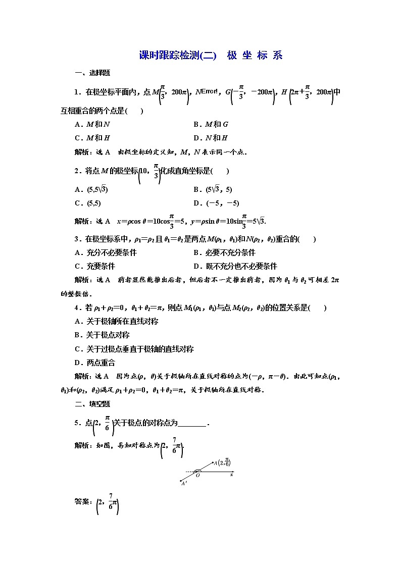 高中数学人教A版选修4-4课时跟踪检测(二) 极 坐 标 系 Word版含解析01