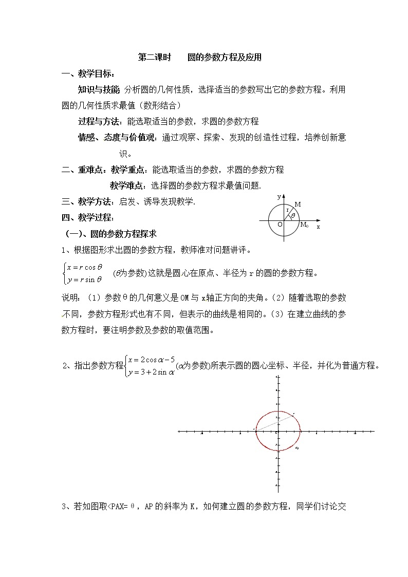 人教版高中数学选修4-4同步备课教案：2-2圆的参数方程及应用01