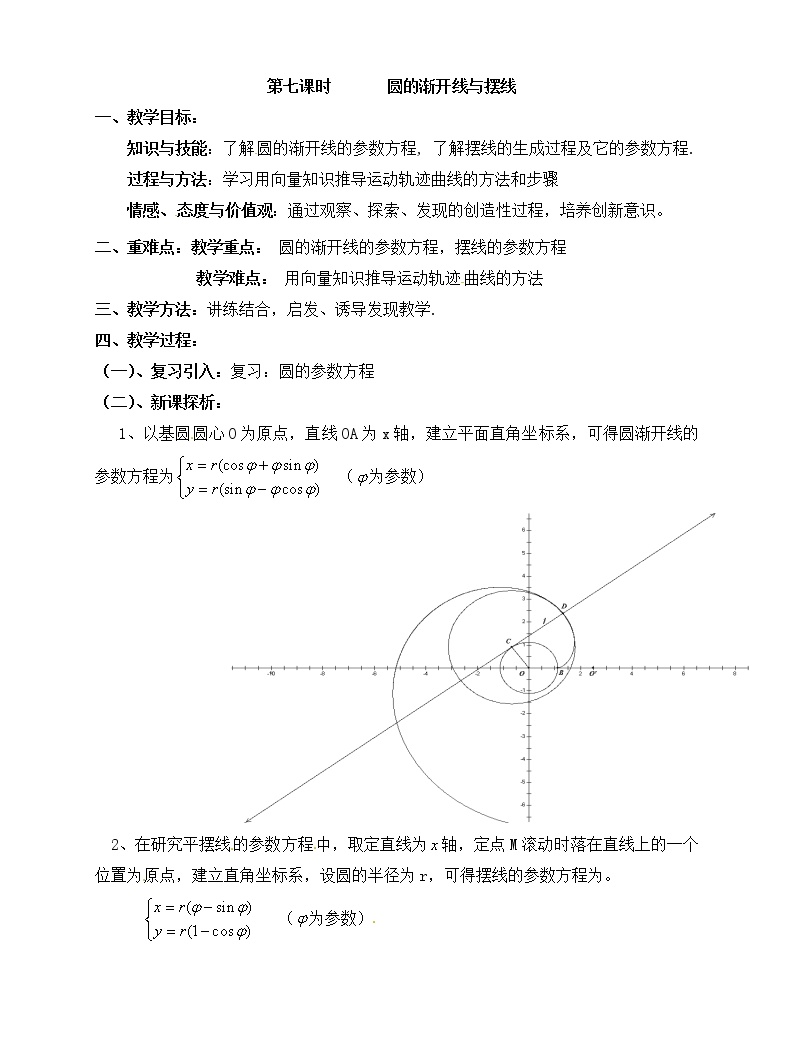 高中数学人教版新课标A选修4-4渐开线与摆线教案及反思