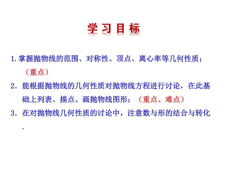 高二数学人教A版选修2-1课件:2.4.2 抛物线的简单几何性质 第1课时 抛物线的简单几何性质(共25张ppt)05