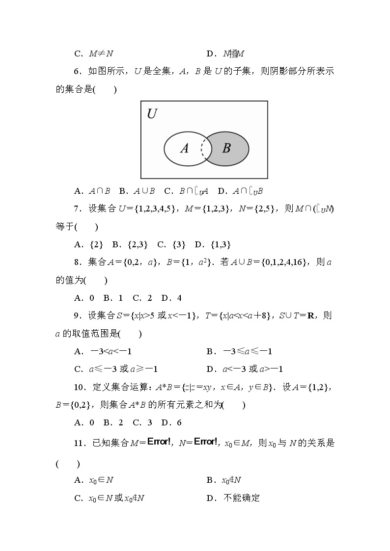 高中人教A版数学必修1单元测试：第一章　集合与函数概念(一)A卷 Word版含解析02