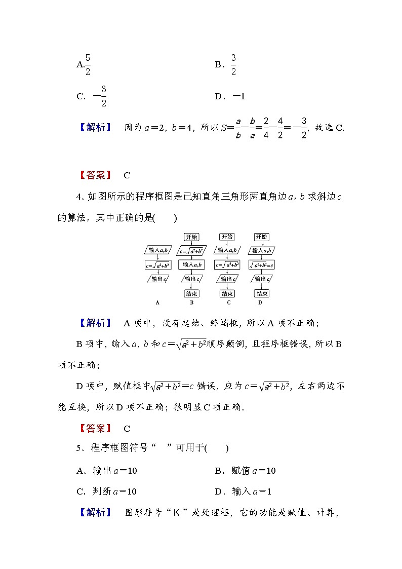 高中数学人教A版必修三 第一章 算法初步 学业分层测评2 Word版含答案02