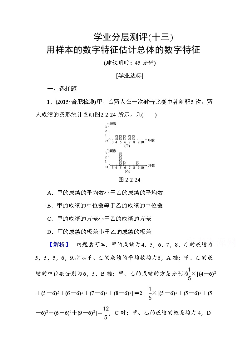 高中数学人教A版必修三 第二章 统计 学业分层测评13 Word版含答案01