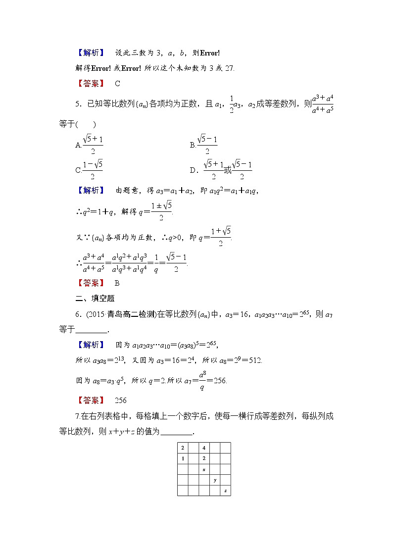 高中数学人教A必修5学业分层测评13 等比数列的性质 Word版含解析02