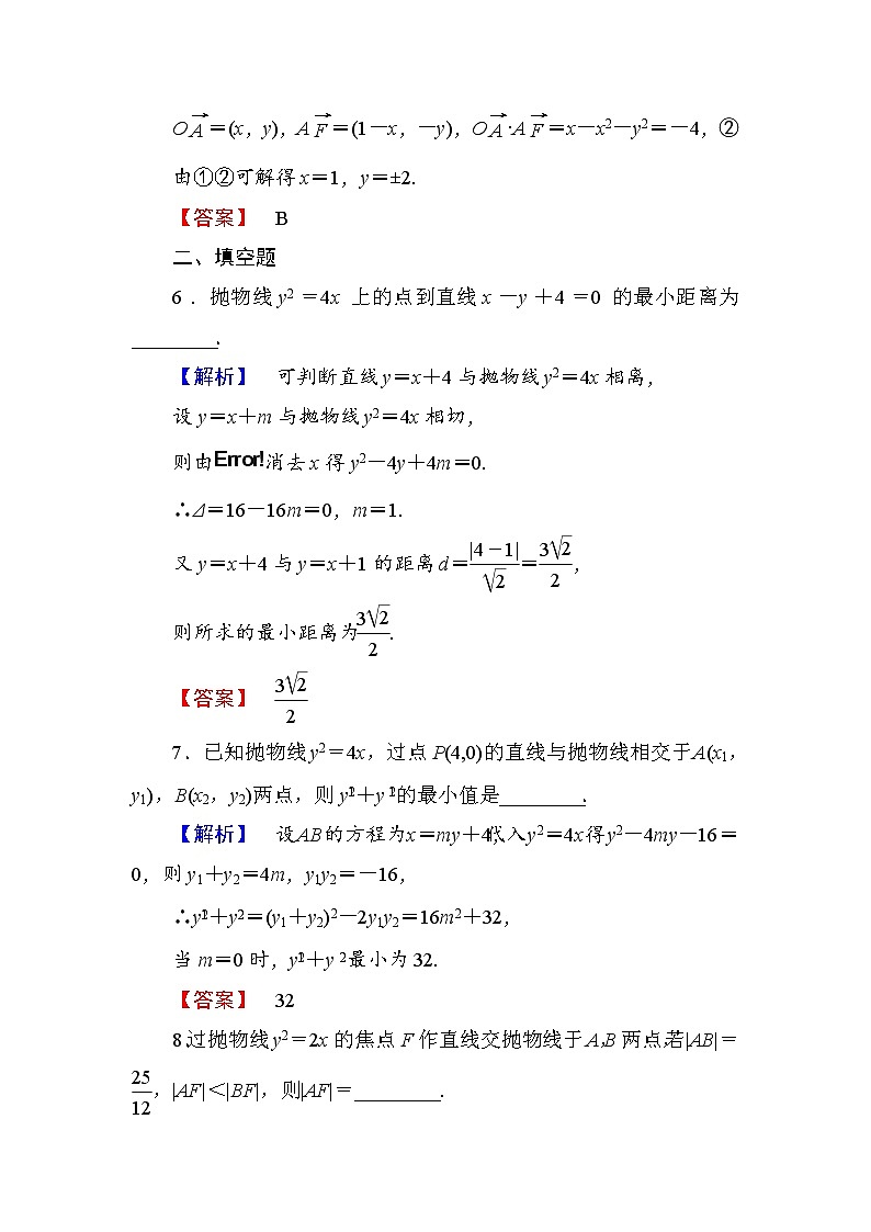 高中数学人教A版选修1-1学业分层测评12 抛物线的简单几何性质 Word版含解析03
