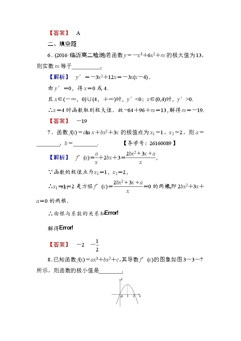 高中数学人教A版选修1-1学业分层测评17 函数的极值与导数 Word版含解析03