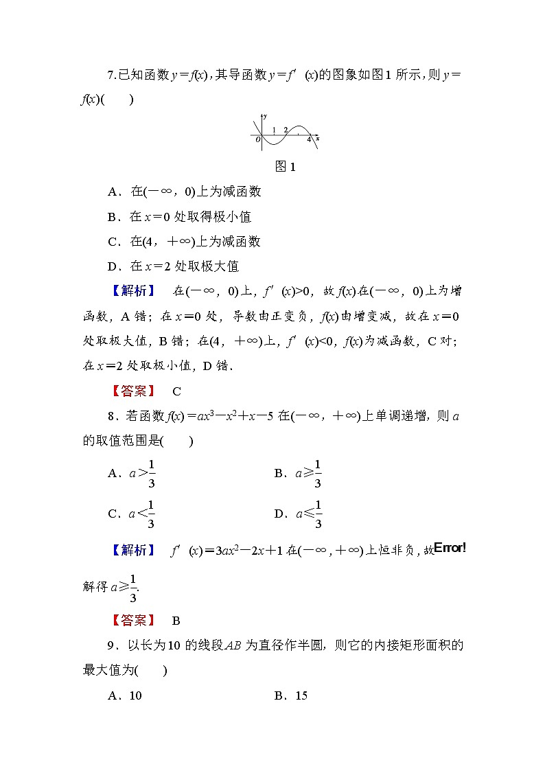 高中数学人教A版选修1-1章末综合测评3 Word版含解析03