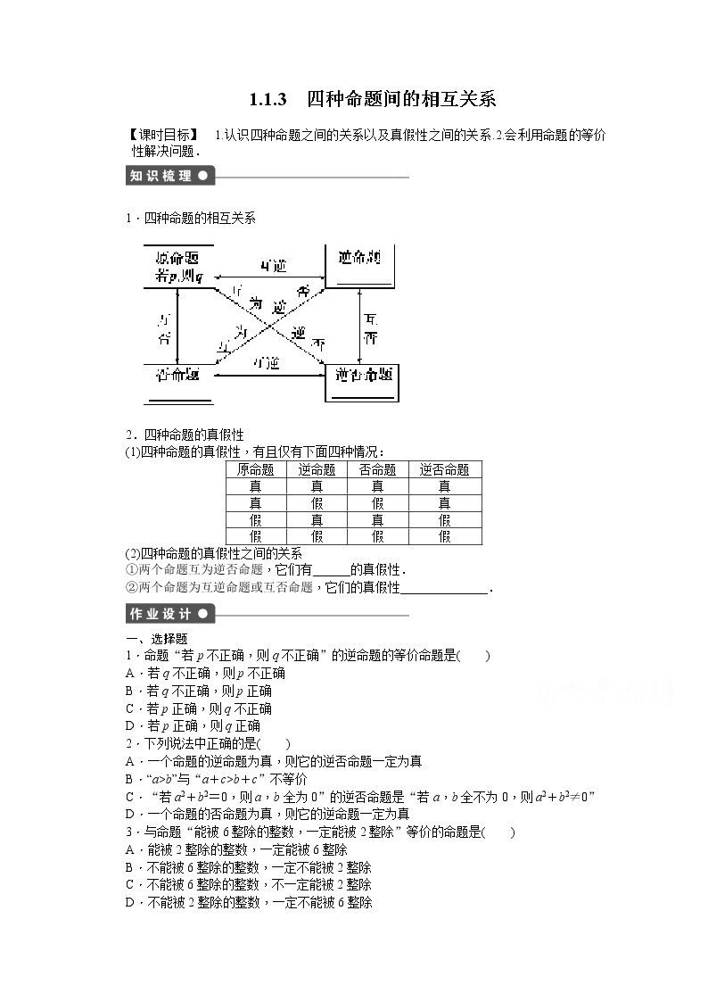 高中数学（人教版A版选修2-1）配套课时作业：第一章　常用逻辑用语 1.1.3 Word版含答案 练习01