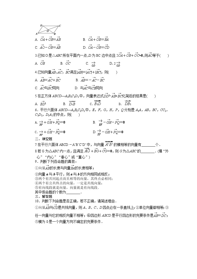 高中数学（人教版A版选修2-1）配套课时作业：第三章  空间向量与立体几何 3.1.1 Word版含答案 练习02