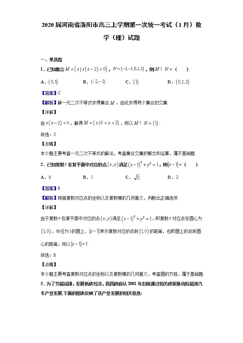 2020届河南省洛阳市高三上学期第一次统一考试(1月)数学(理)试题(解析版)01