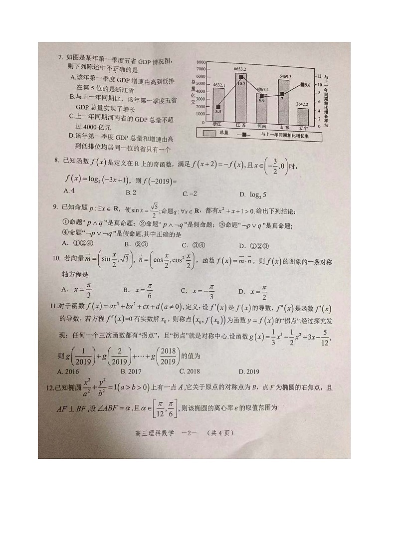 2020届湖南省怀化市高三上学期期末考试数学(理)试题 PDF版02