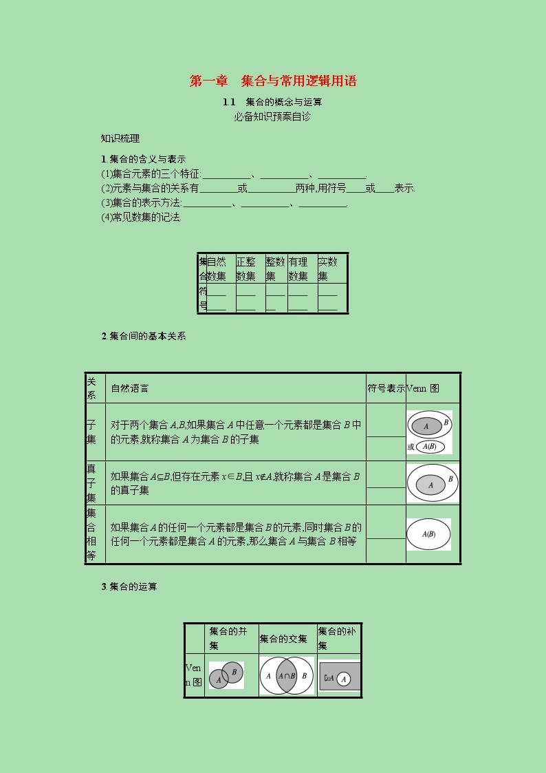 全国统考2022高考数学一轮复习第一章集合与常用逻辑用语学案理含解析打包4套北师大版 学案01