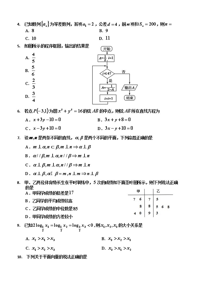 吉林省吉林市普通中學(xué)2021屆高三下學(xué)期第四次調(diào)研測試文數(shù)卷：原卷第2頁