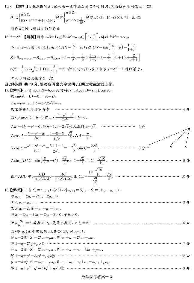 名校联考联合体高考仿真演练数学答案第3页