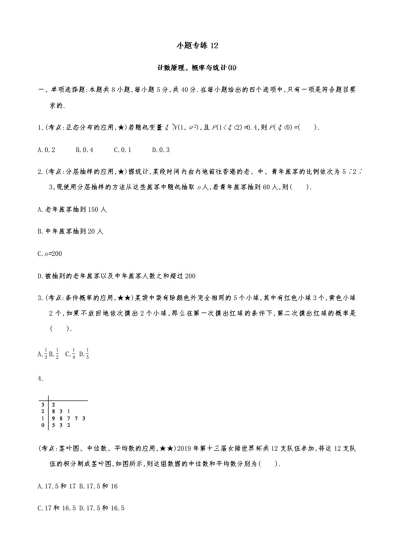 2021屆高考數(shù)學(xué)二輪復(fù)習(xí)專題小題專練12計(jì)數(shù)原理、概率與統(tǒng)計(jì)(B)第1頁