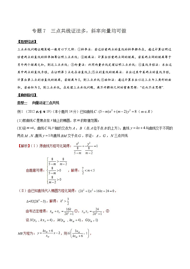 专题3.7 三点共线证法多,斜率向量均可做-2020届高考数学压轴题讲义(解答题)(解析版)第1页
