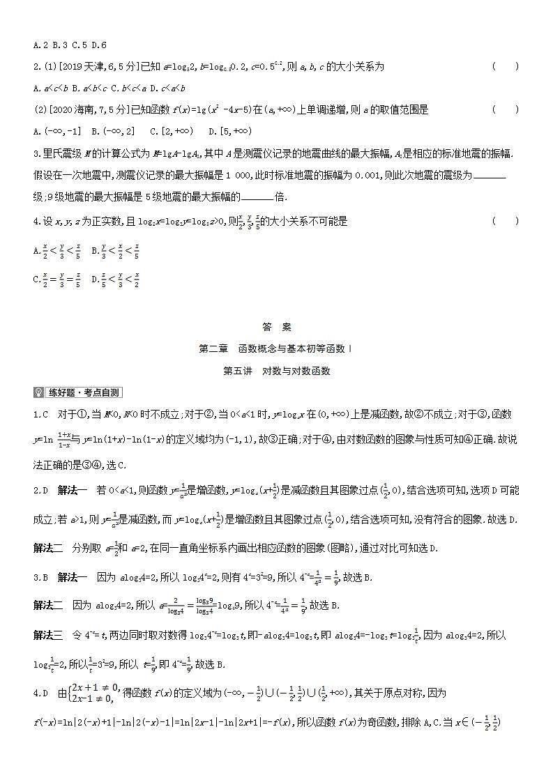 全国统考2022版高考数学大一轮复习第2章函数概念与基本初等函数Ⅰ第5讲对数与对数函数1备考试题(含解析)02