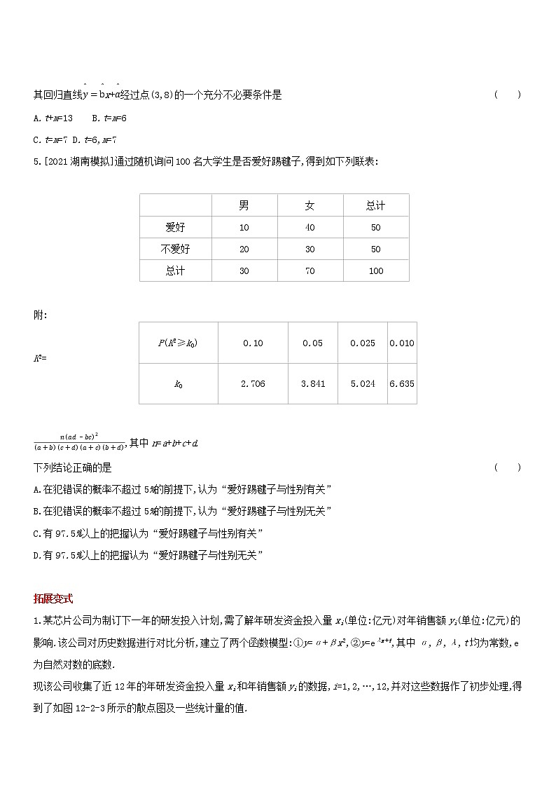 全国统考2022版高考数学大一轮复习第12章统计与统计案例第2讲变量间的相关关系与统计案例1备考试题(含解析)第2页