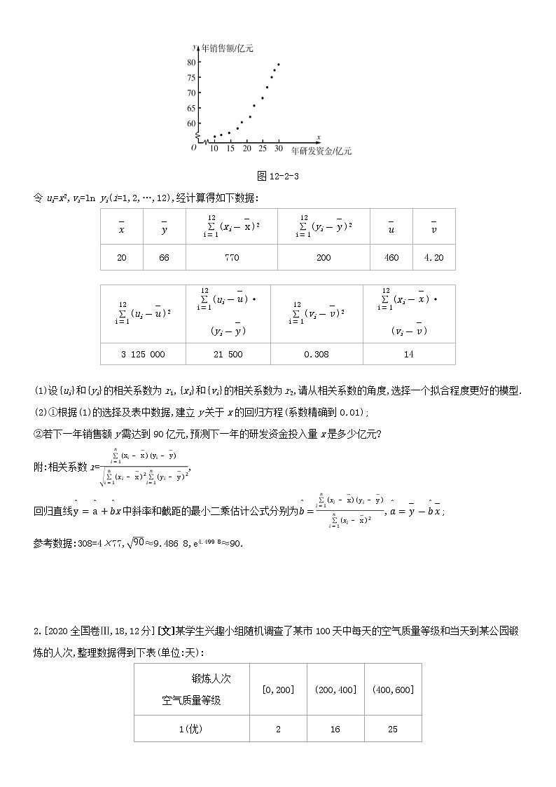 全国统考2022版高考数学大一轮复习第12章统计与统计案例第2讲变量间的相关关系与统计案例1备考试题(含解析)第3页