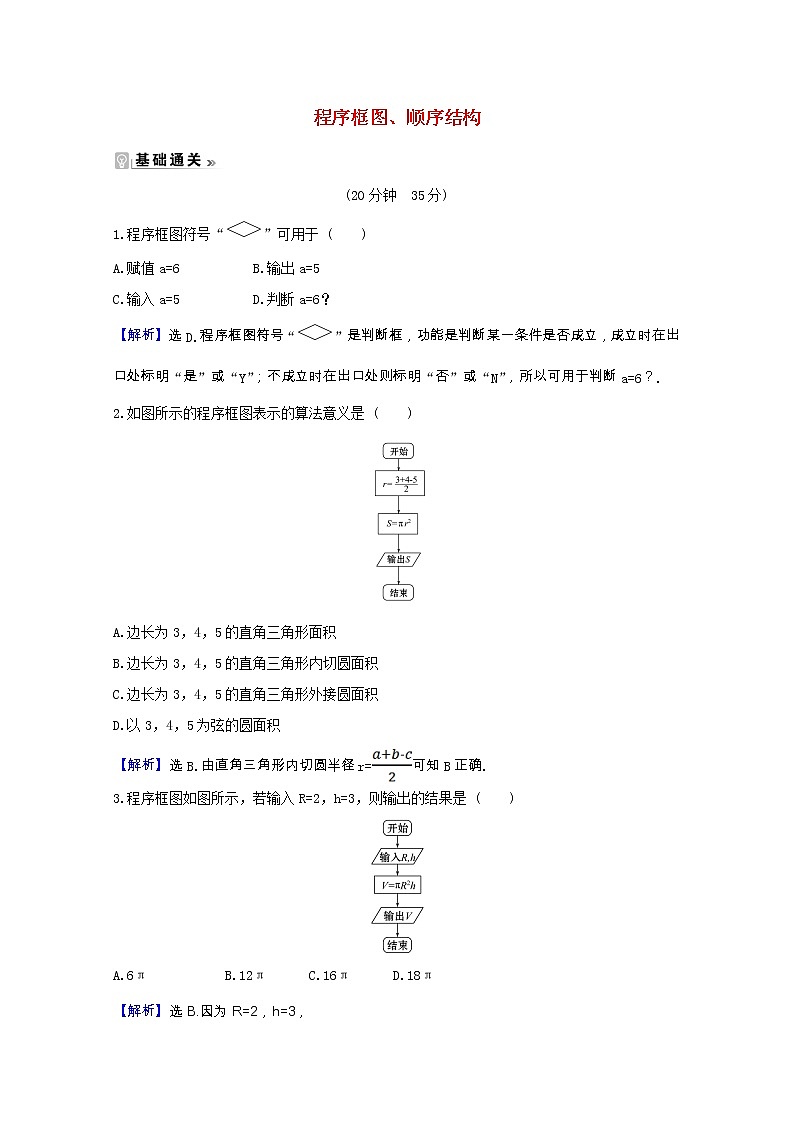 新人教A版 必修3高中数学 第一章算法初步1.1.2.1程序框图顺序结构课时素养评价(含解析) 试卷01