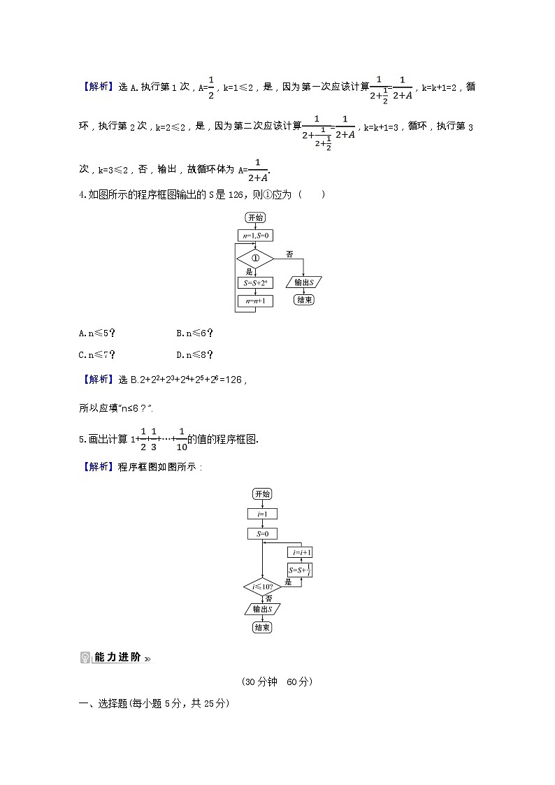 新人教A版 必修3高中数学 第一章算法初步1.1.2.3循环结构程序框图的画法课时素养评价(含解析) 试卷03