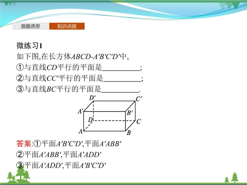 新人教B版 必修4 新教材高中数学第十一章立体几何初步11.3.2直线与平面平行优质课件07