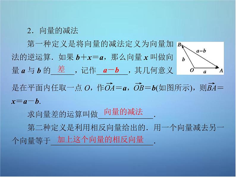 新人教B版高中数学必修四 2.1.3向量的减法课件07