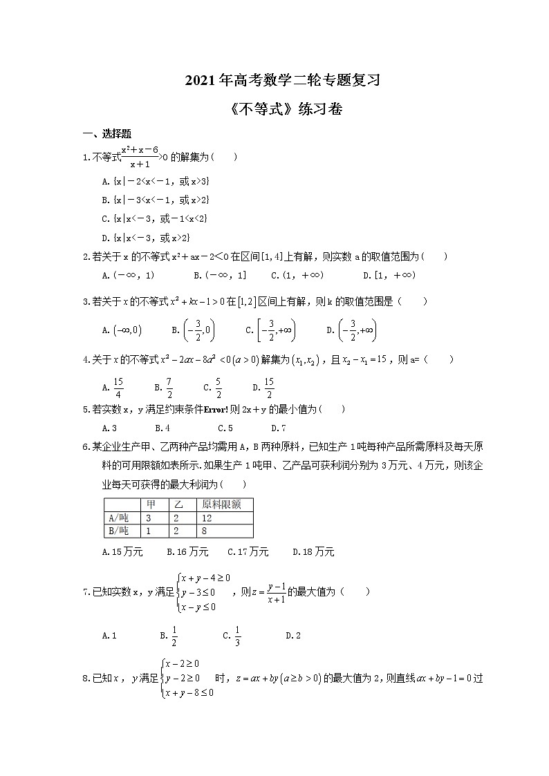 2021年高考数学二轮专题复习《不等式》练习卷(含答案)第1页