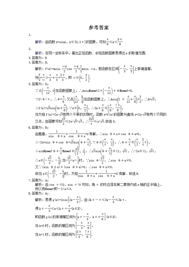 2021年高中数学培优练习《三角函数-含参问题》专项复习(含答案)03