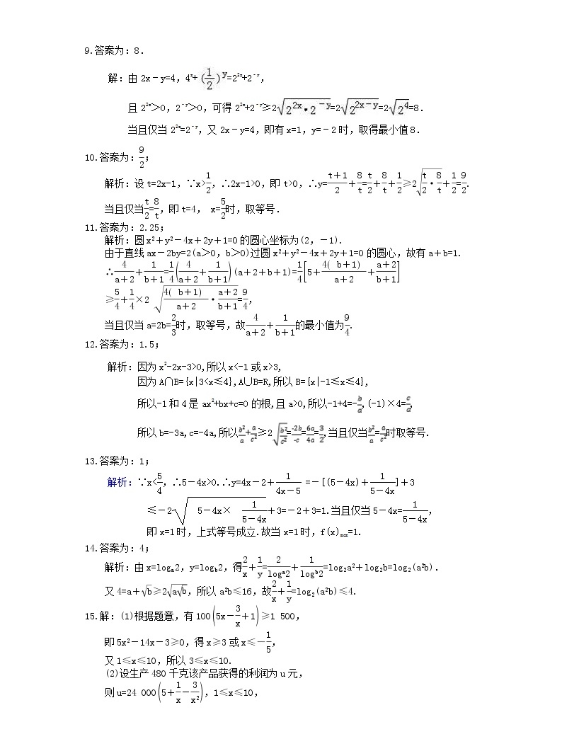 2021年高中數學培優練習《不等式-最值問題》專項復習(含答案)04