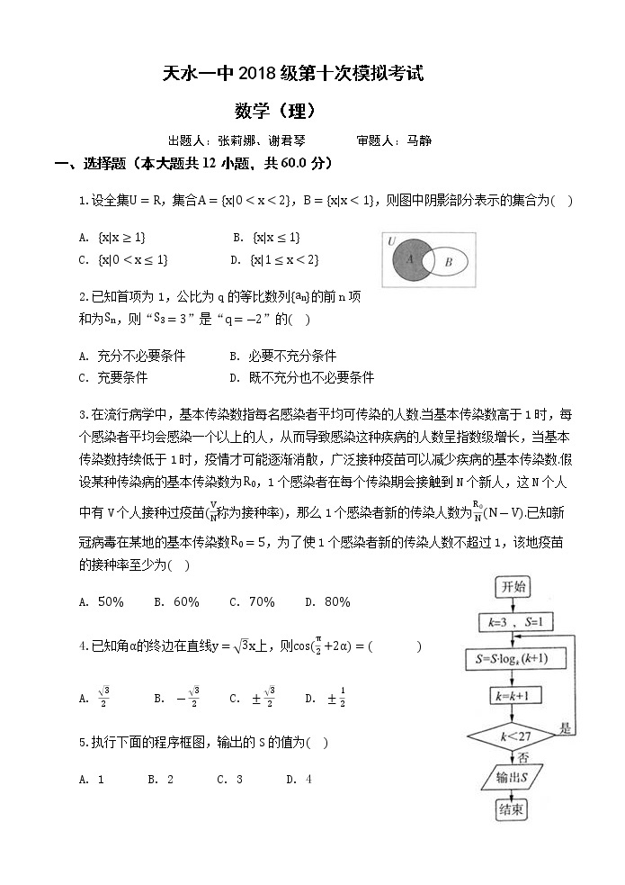 甘肃省天水市一中2021届高三下学期5月第十次模拟考试数学（理）试题+答案01
