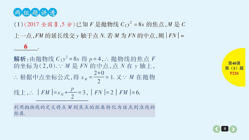 2020全國高考文數(shù)一輪復習課件  第40課 拋物線第8頁