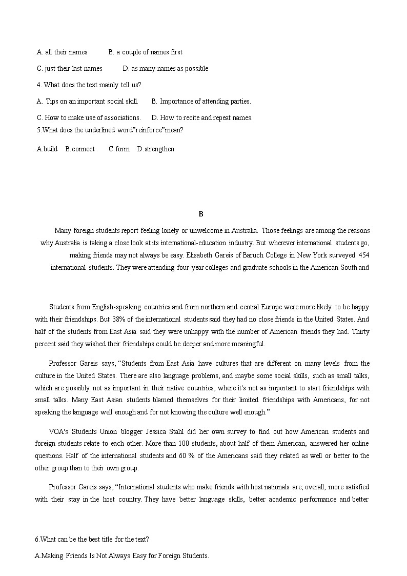 江苏省无锡市梅村高中2020-2021学年高一年级10月月考英语试卷 Word版第3页