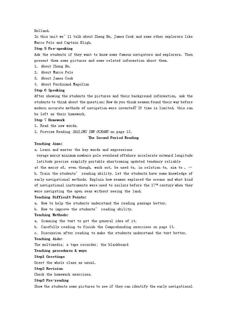 高中英语 unit 2 sailing the oceans单元教案 新人教版选修9 练习题03