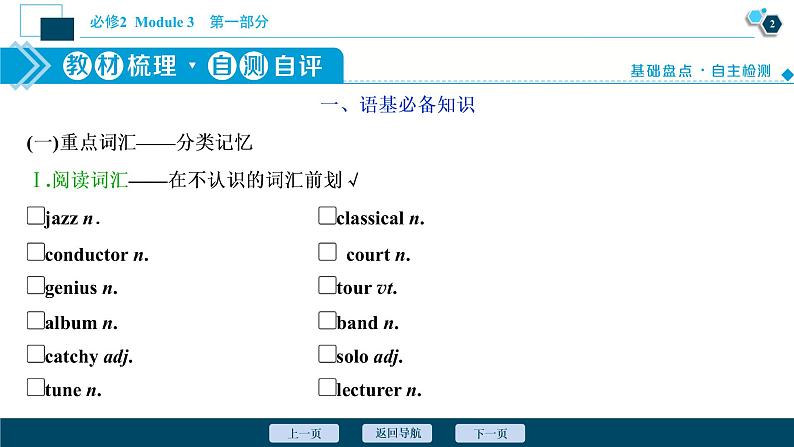 2022版高考英语(外研版)一轮复习课件:必修2 3 Module 3 Music第3页