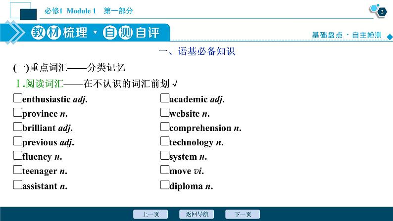 2022版高考英语(外研版)一轮复习课件:必修1 1 Module 1 My First Day at Senior High第3页