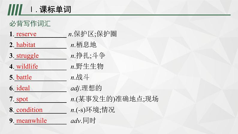 (新高考)2022届高中英语外研版一轮复习 必修5 必备预习案Module 6 Animals in Danger 精品课件02