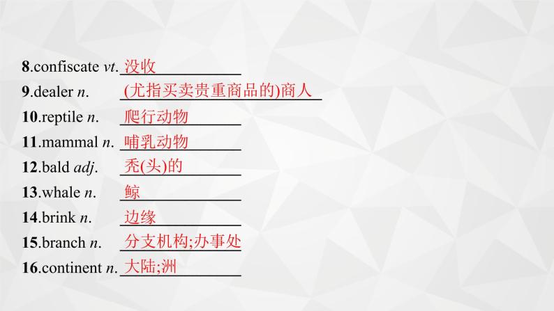 （新高考）2022届高中英语外研版一轮复习 必修5 必备预习案Module 6 Animals in Danger 精品课件05