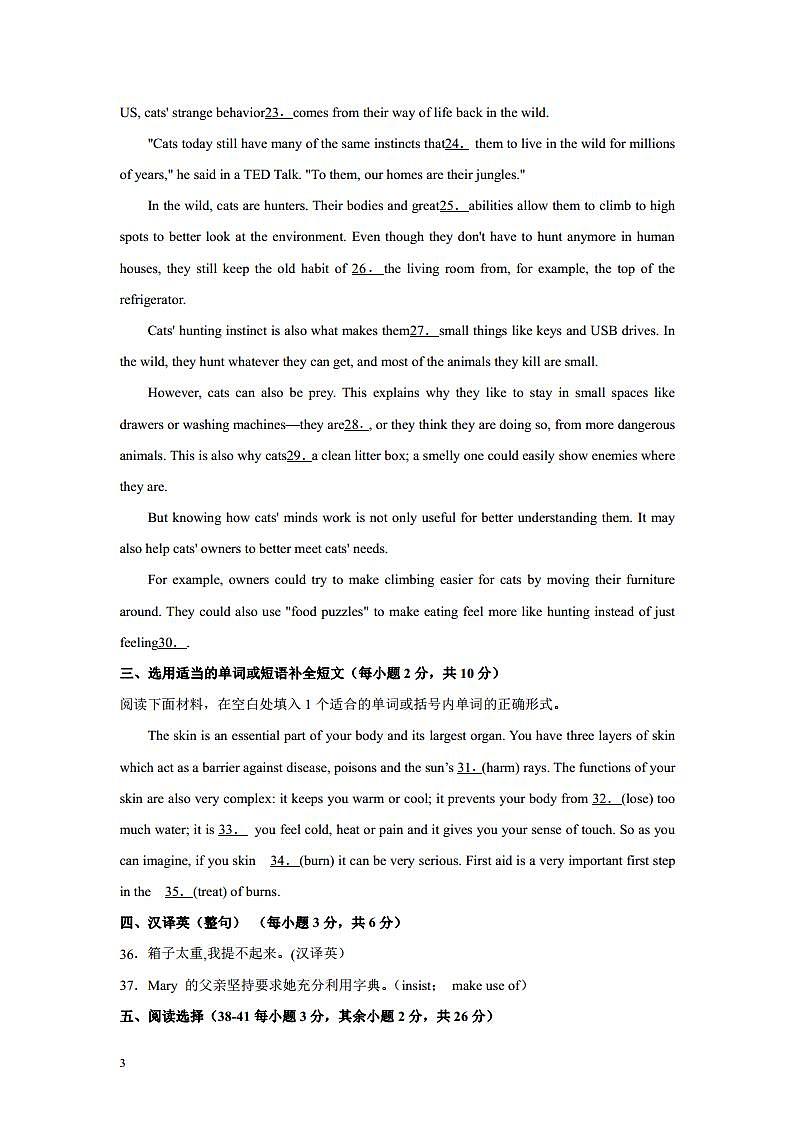 新高三-(七宝中学)2021年重点高中摸底考英语仿真模拟卷(上海专用)(一)(原卷版)03