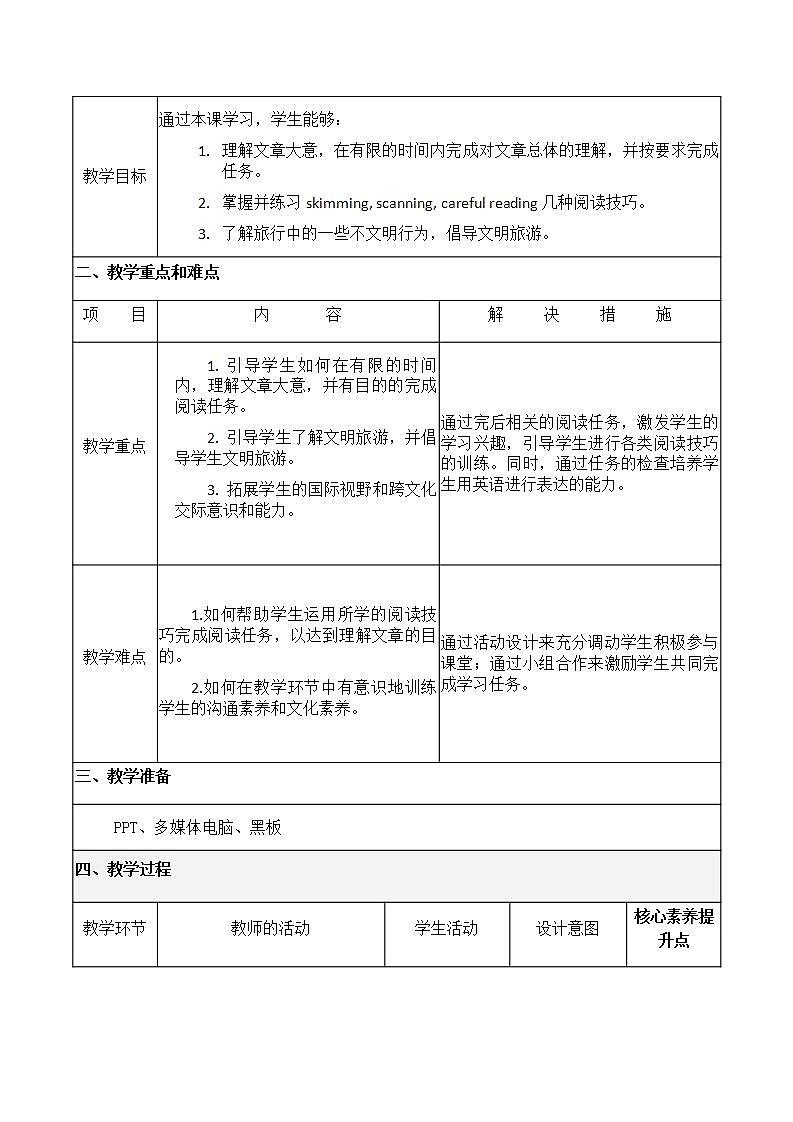 高中英语人教版必修一 Unit 3 Travel Journal reading教案02