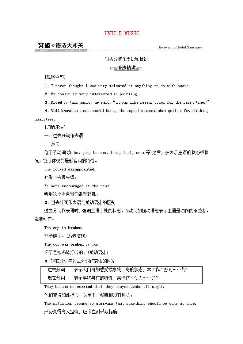 高中英語(yǔ)UNIT5MUSIC突破語(yǔ)法大沖關(guān)學(xué)案含解析新人教版必修第二冊(cè)第1頁(yè)