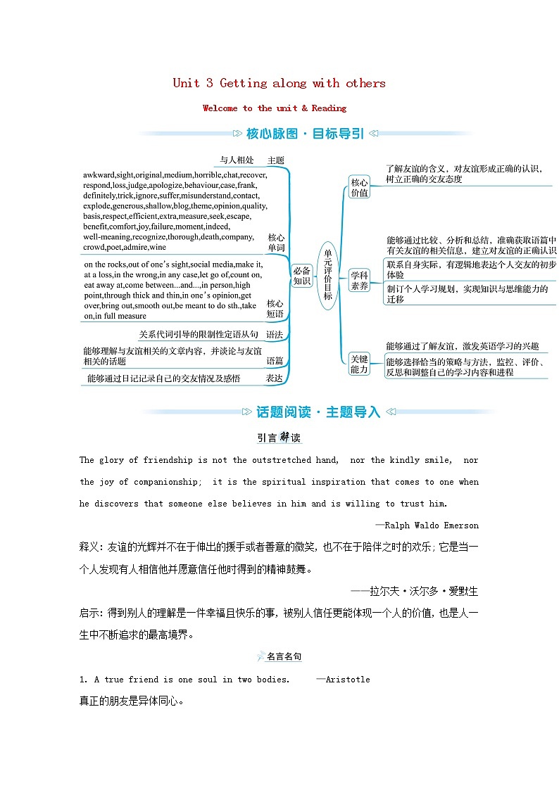高中英语Unit3GettingalongwithothersWelcometotheunit&Reading练习含解析牛津译林版必修第一册第1页