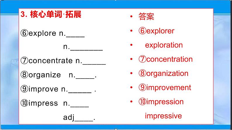 2020-2021学年 高中英语新人教版必修一:Welcome unit 复习 building up your vocabulary 课件08