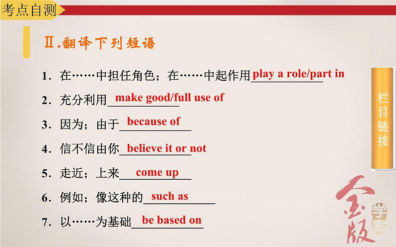 《金版学案》2016届高考英语人教版一轮复习课件:必修1Unit 2 English around the world第7页
