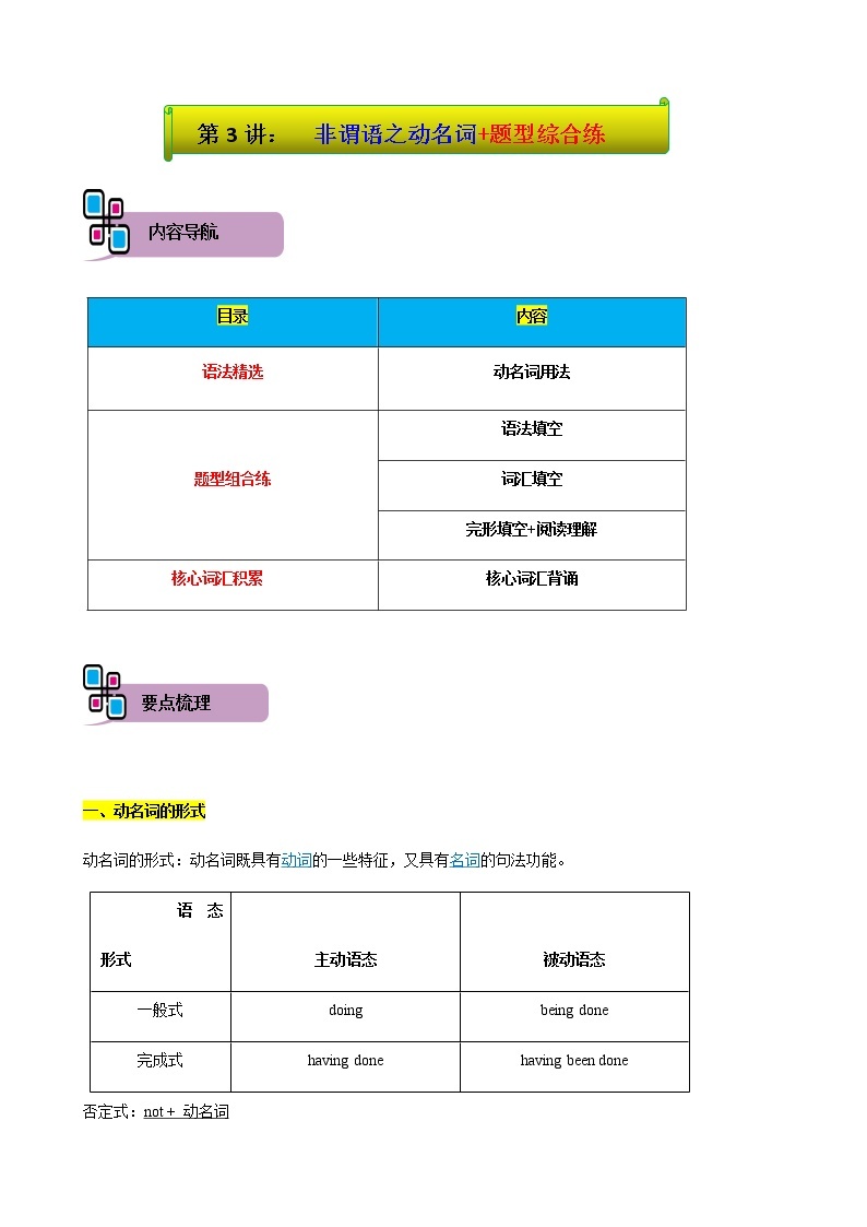 第06讲：非谓语之动名词+题型综合练（原题版）学案01